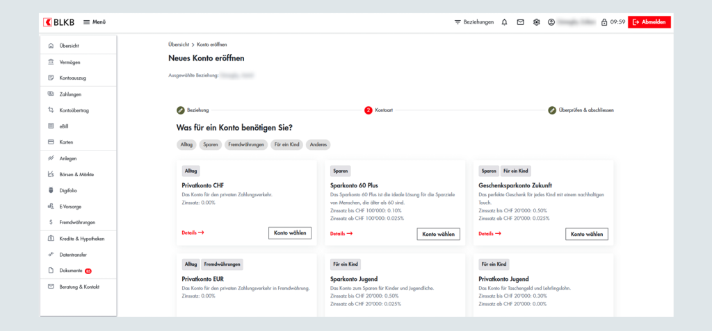 Banner mit BLKB Logo und Angeboten zur Eröffnung eines neuen Kontos.