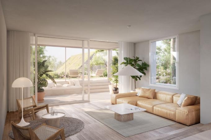Wohnzimmer mit Sofa, Stuhl und Balkon an der Neuweilerstrasse in Biel-Benken