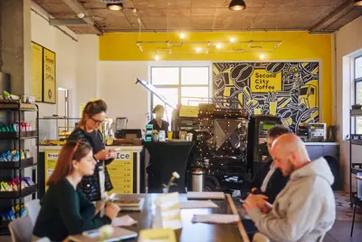 Working in The Coffeehouse by Second City Coffee at Wilderspool Park