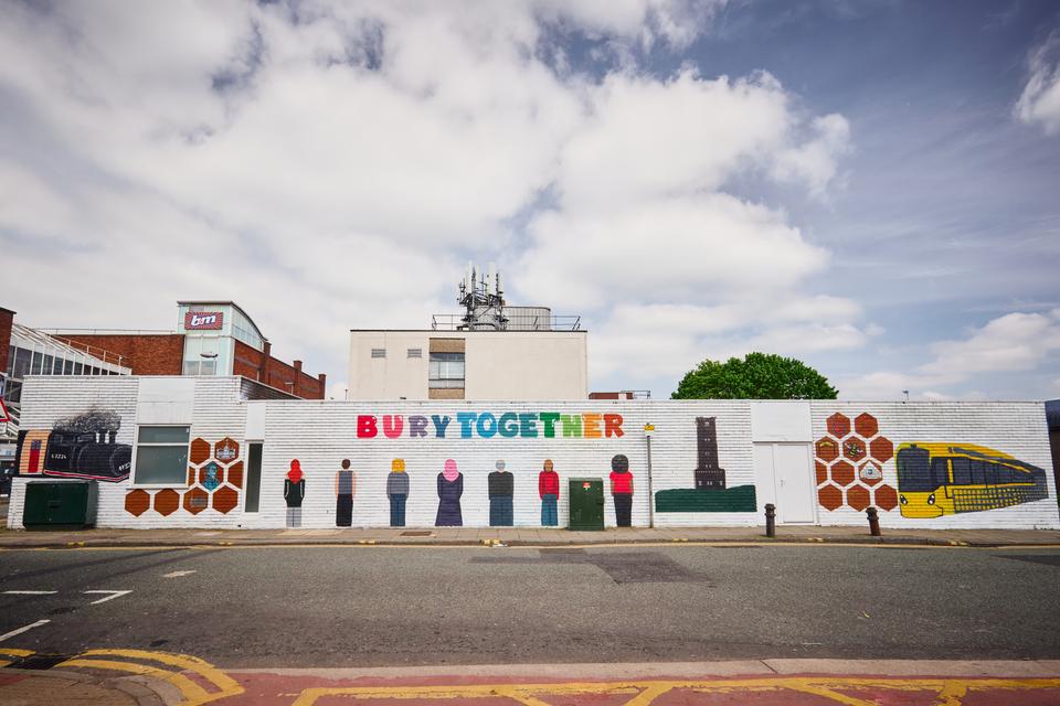 The whole of the Bury Mural on Minden Parade