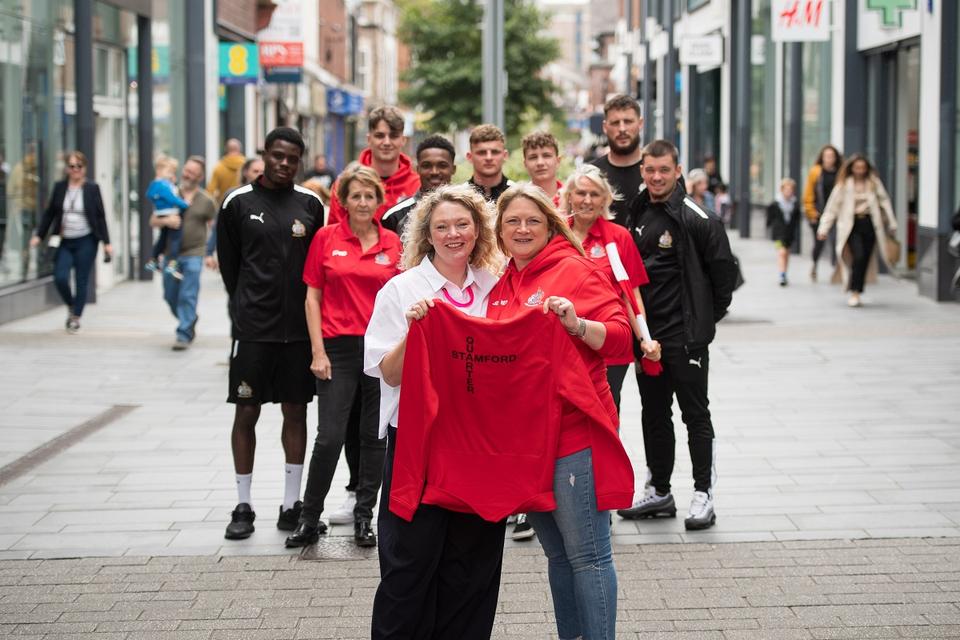 Andrea George, Sam Mackenzie, Altrincham FC players and volunteers, 
