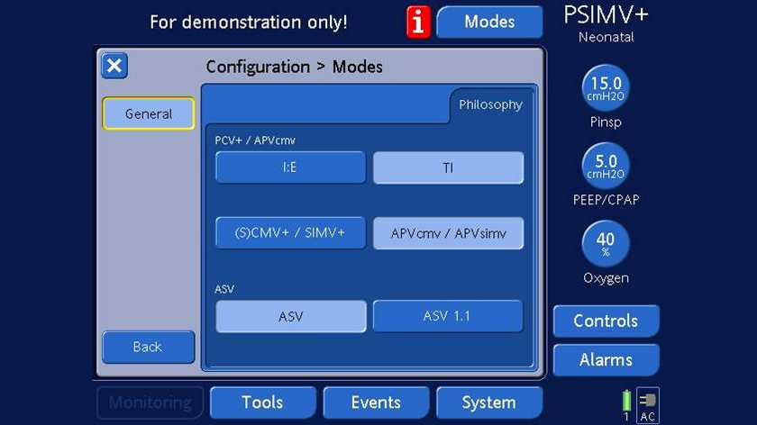 Screenshot showing Configuration - Modes window