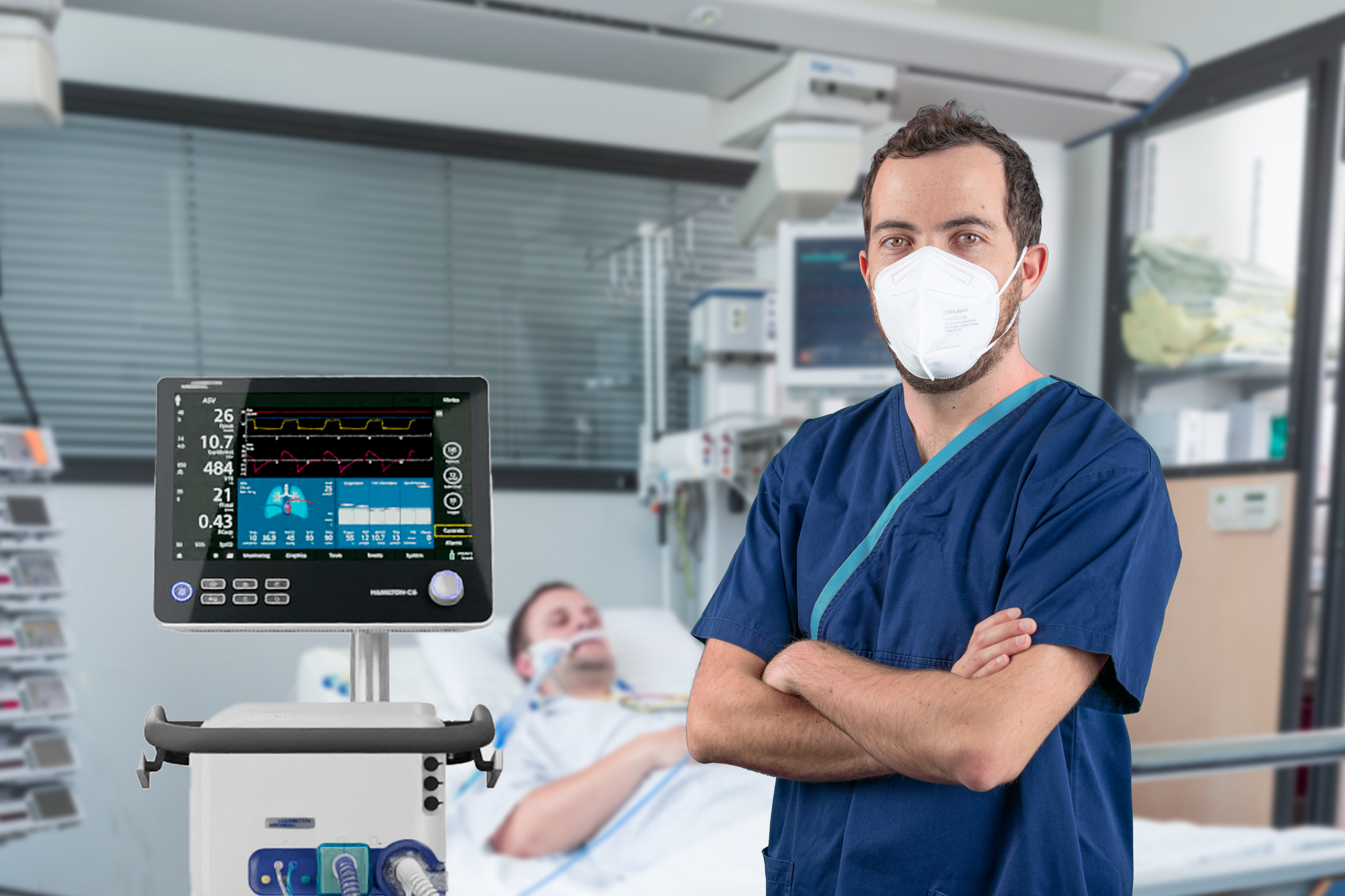 Nurse and patient with the HAMILTON-C6 ICU ventilator