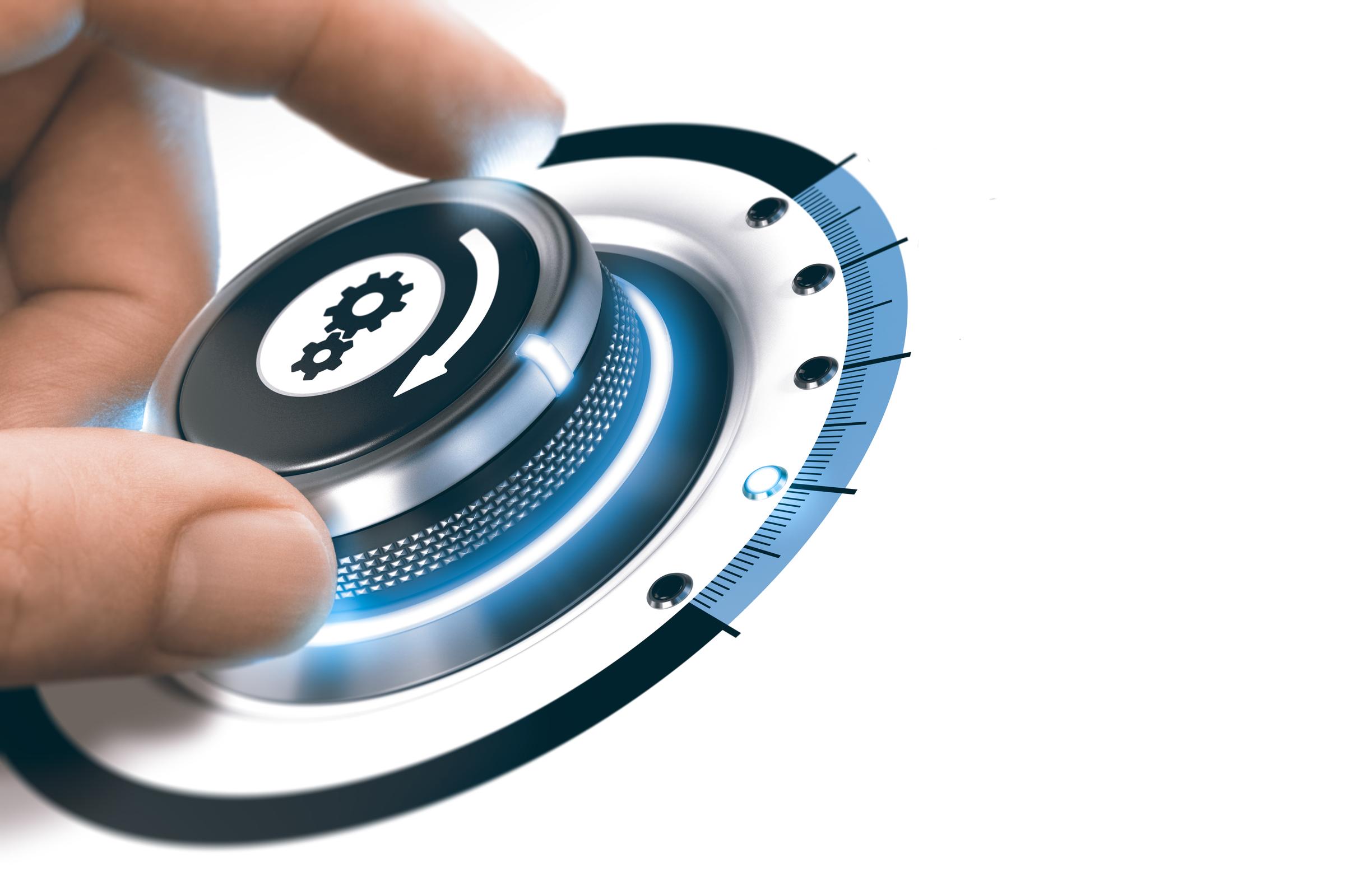 Automation; Hand turns knob button clockwise