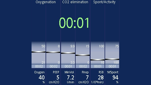 Screenshot showing Vent Status panel on ventilator display