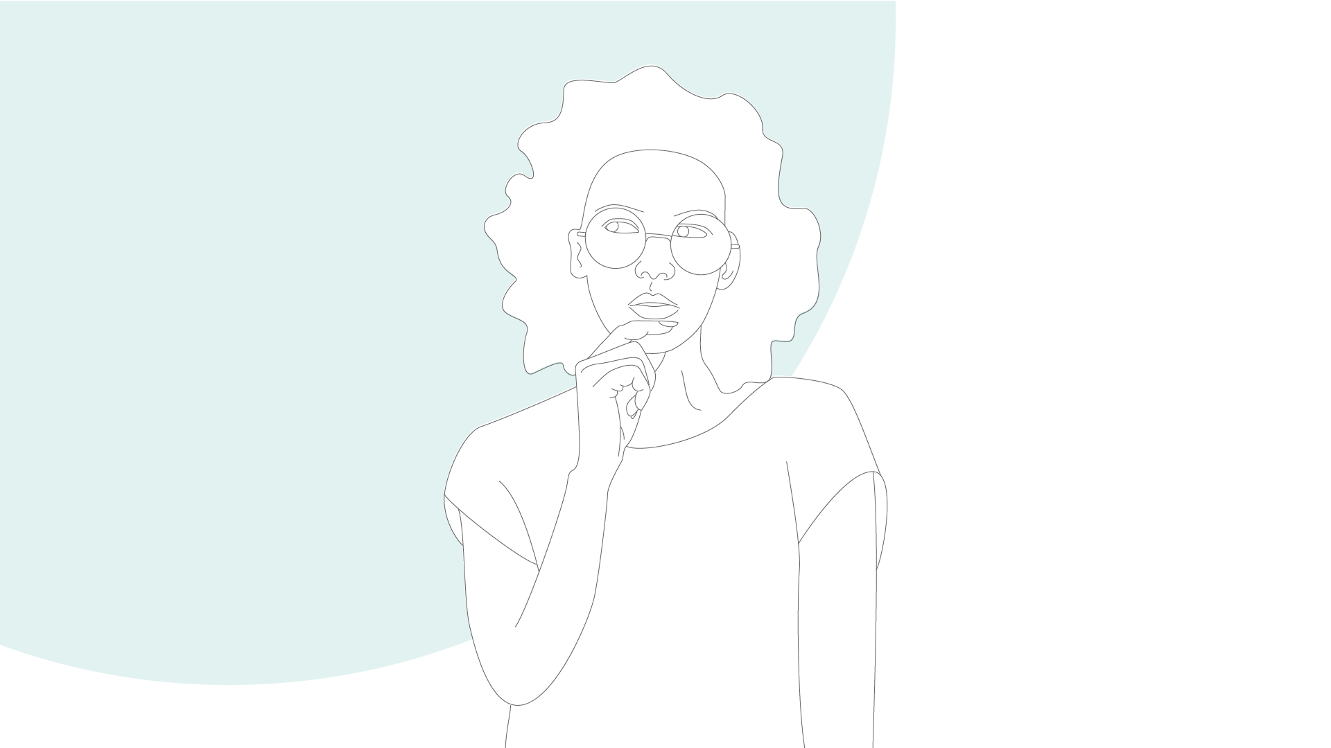 Graphic illustration: woman thinking about a question