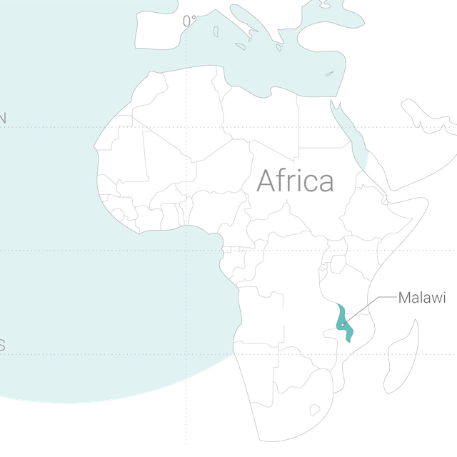 显示马拉维所在的非洲地图