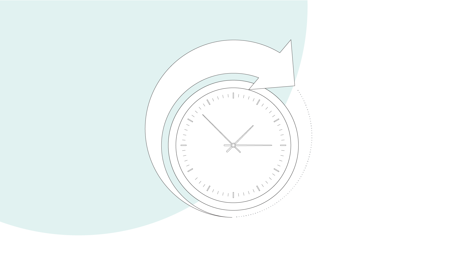 Graphical illustration: Clock with arrow clockwise, representation for around the clock