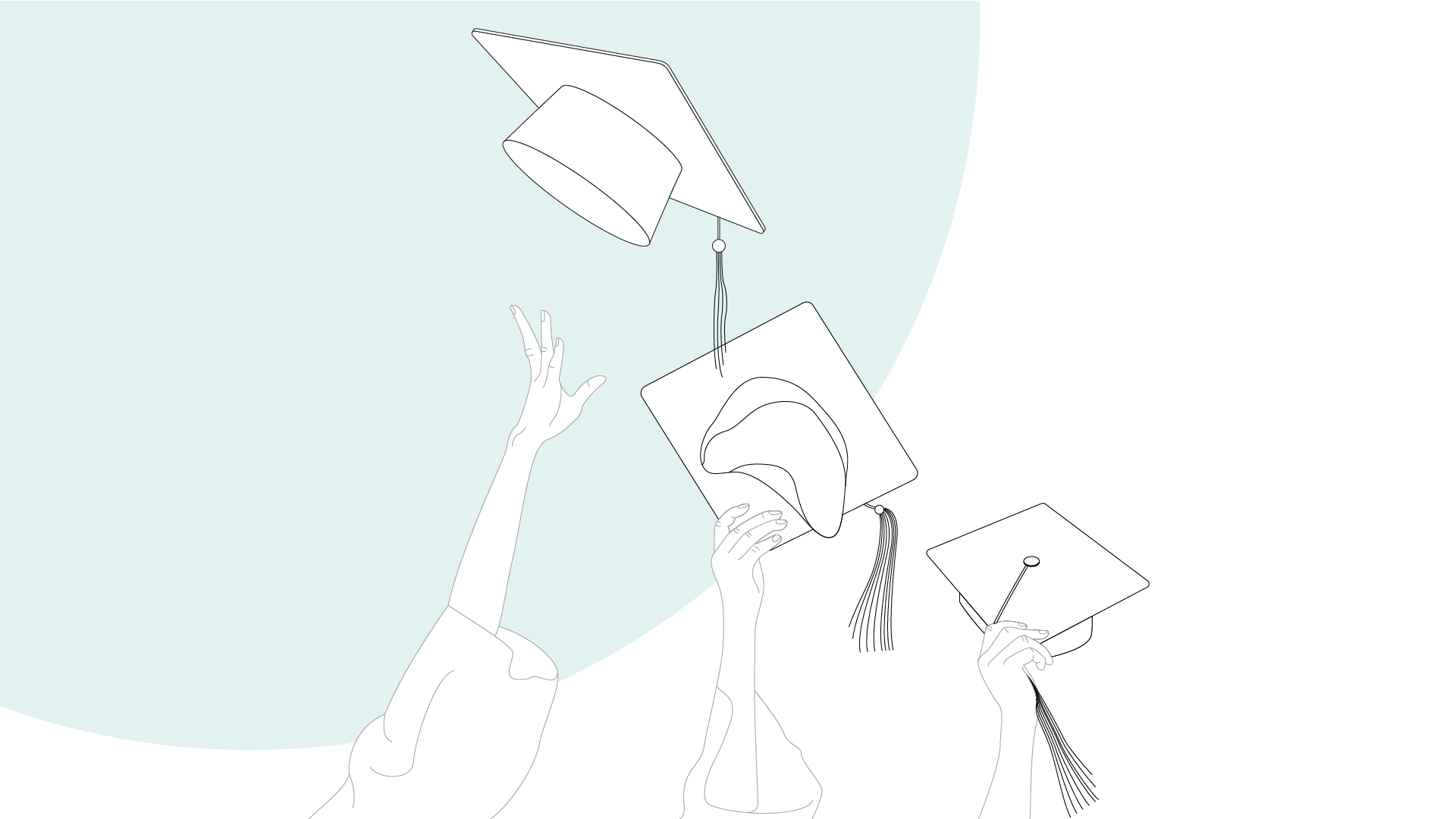 Ilustración gráfica: estudiantes lanzando sus birretes al aire