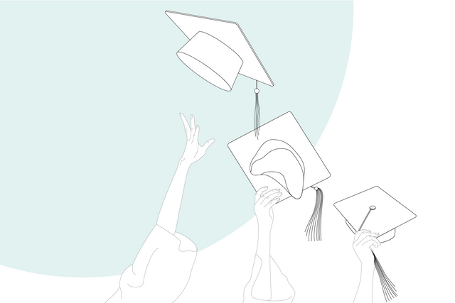 Graphic illustration: students throwing their hats in the air