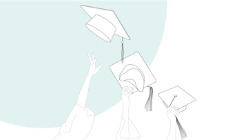 Graphic illustration: students throwing their hats in the air