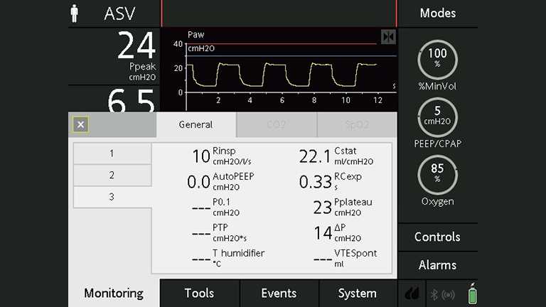 Screenshot showing monitoring window with parameters below