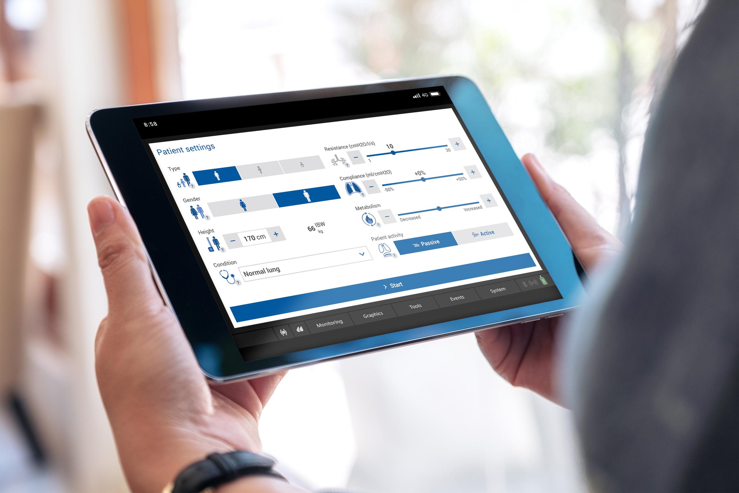 Physiological patient model provided by the VenTrainer app