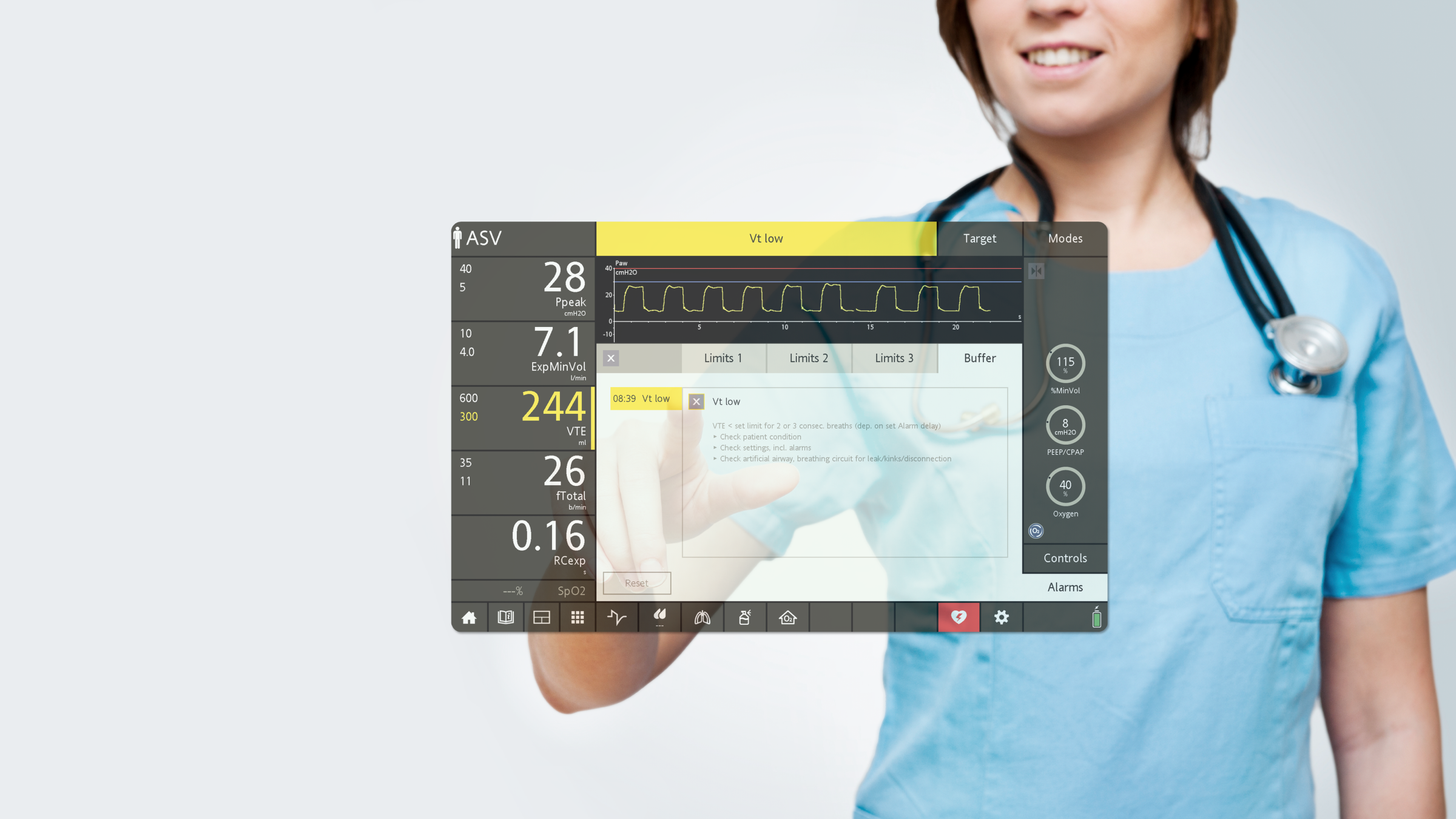 Profesional interactuando con la pantalla táctil