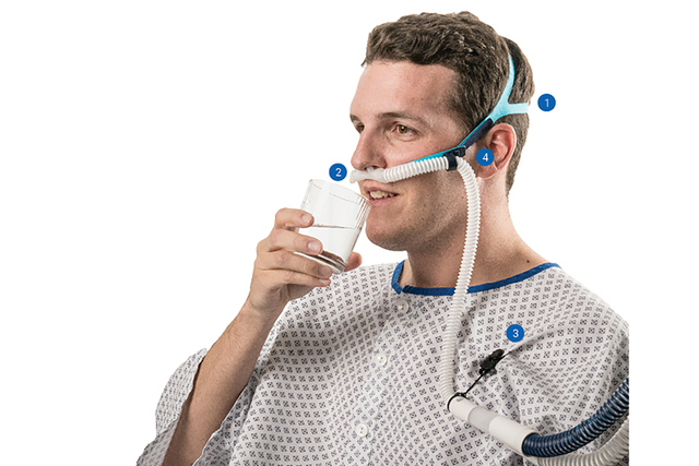 Adult wearing In2Flow nasal cannula