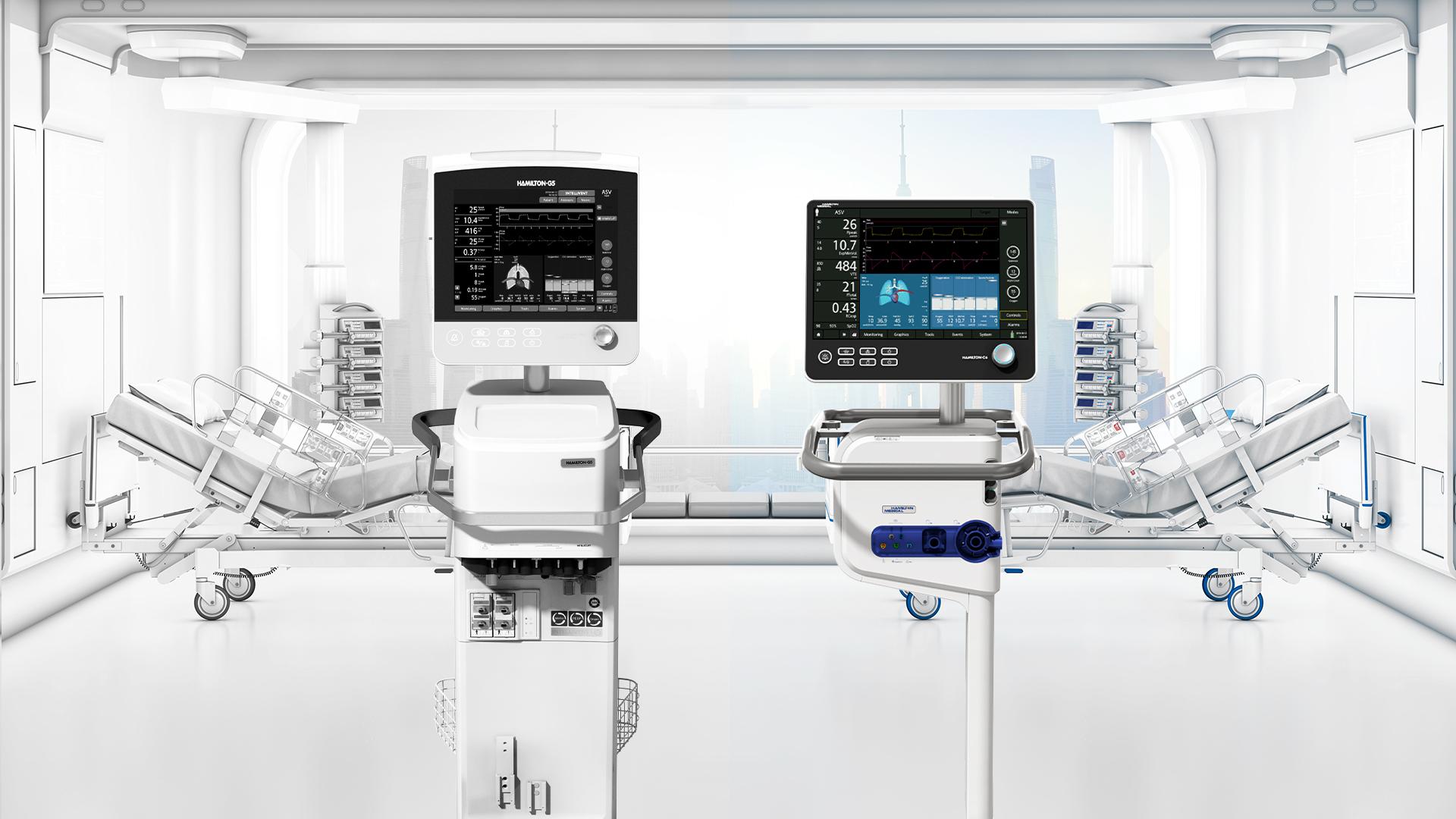 HAMILTON-G5 in an ICU with its successor, the HAMILTON-C6