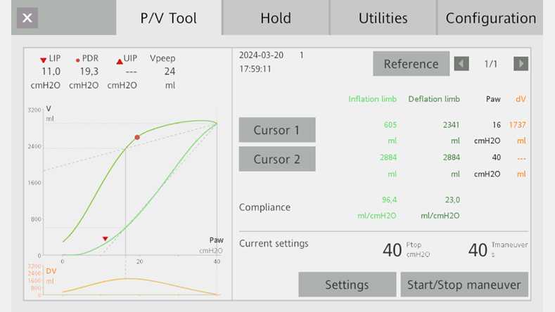 Screenshot showing PV loop with max distance of 1737 and max volume of 2884