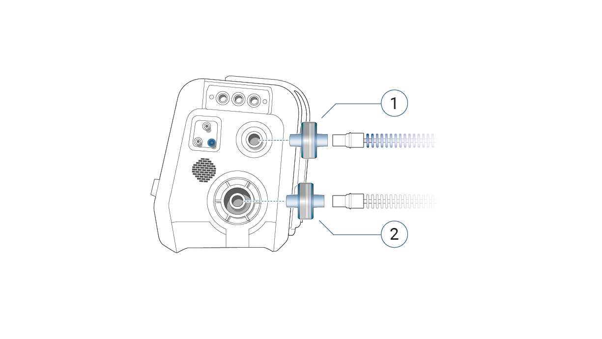 Diagram showing positioning on inspiratory and expiratory ports 