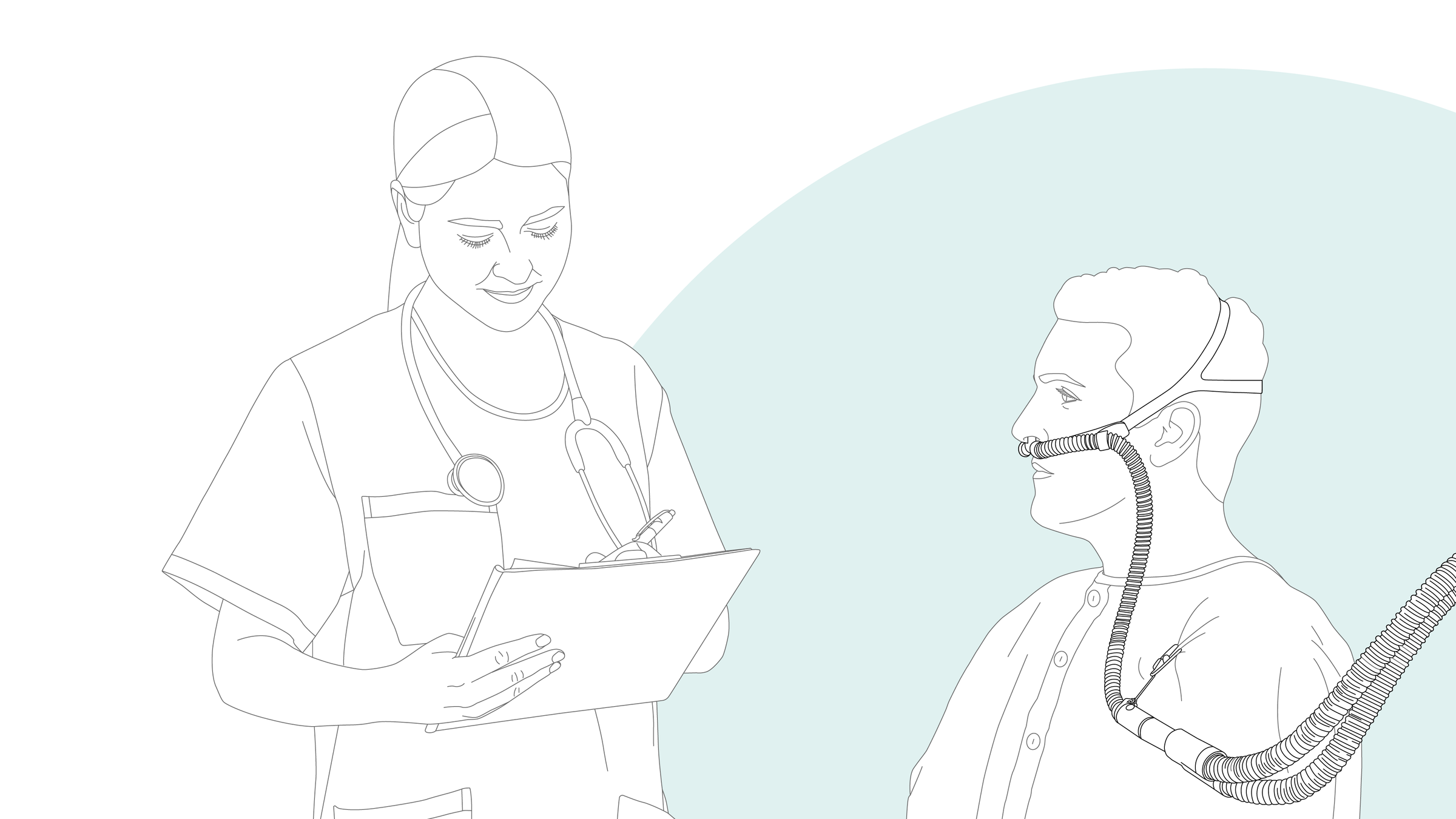 Illustration of a nurse with a patient on HFNC