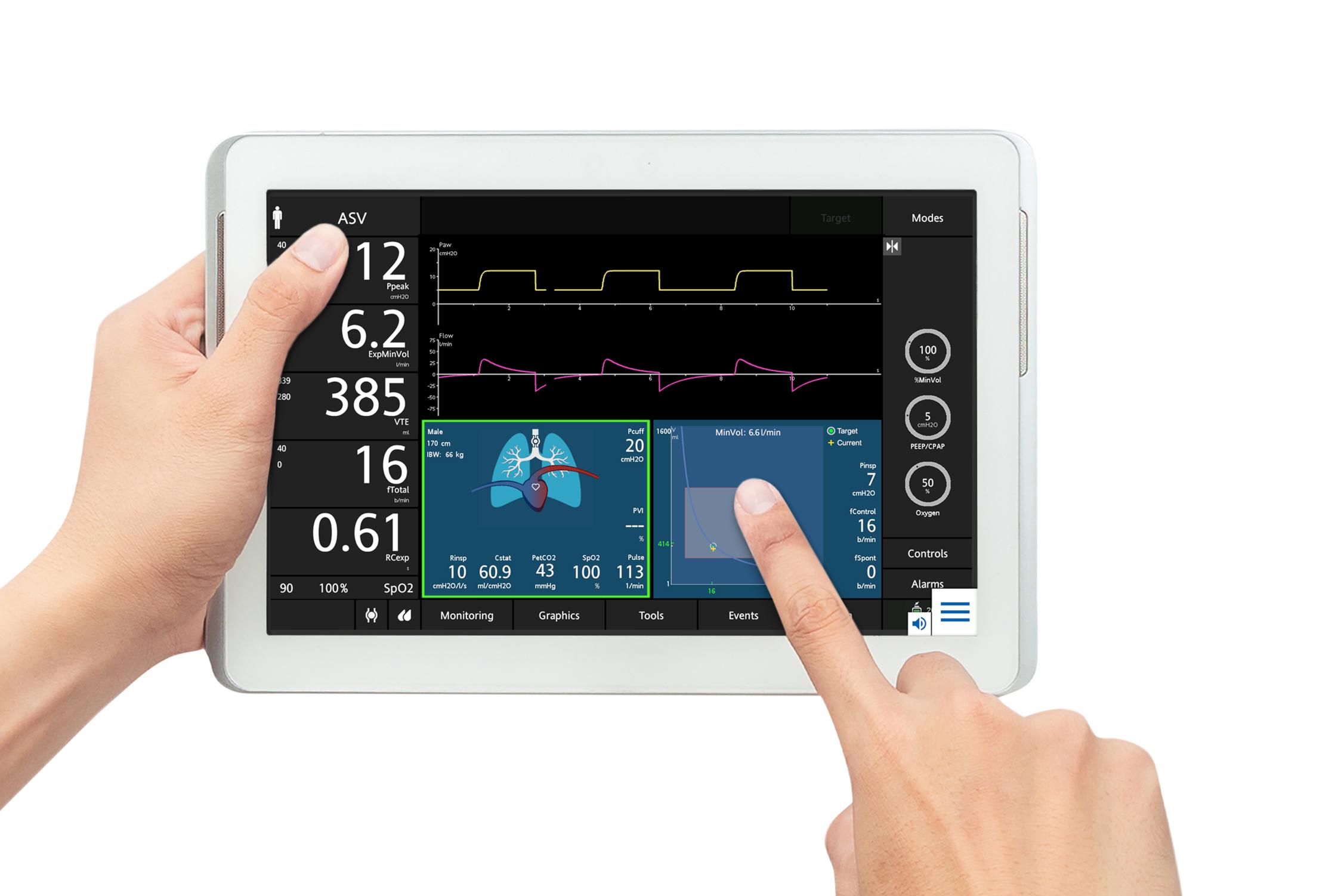 VenTrainer on a smartphone with the fully simulated GUI