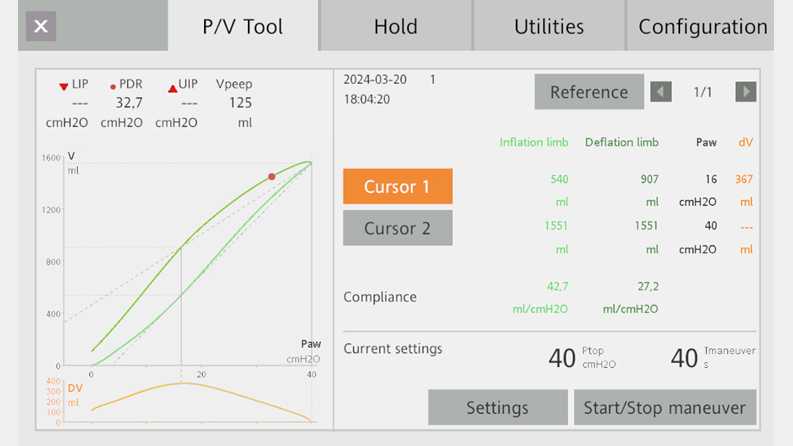 Screenshot showing PV loop with max distance of 367 and max volume of 1551