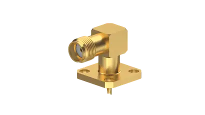 COAXIAL CONNECTOR, SMA, 50 Ohm, Right angle panel receptacle, jack (female), flange mount