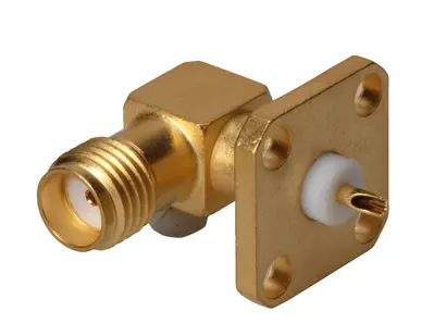 COAXIAL CONNECTOR, SMA, 50 Ohm, Right angle panel receptacle, jack (female), flange mount