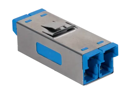 E-2000® adapter, SM, UPC, 0.1dB, snap-in flange, duplex, blue