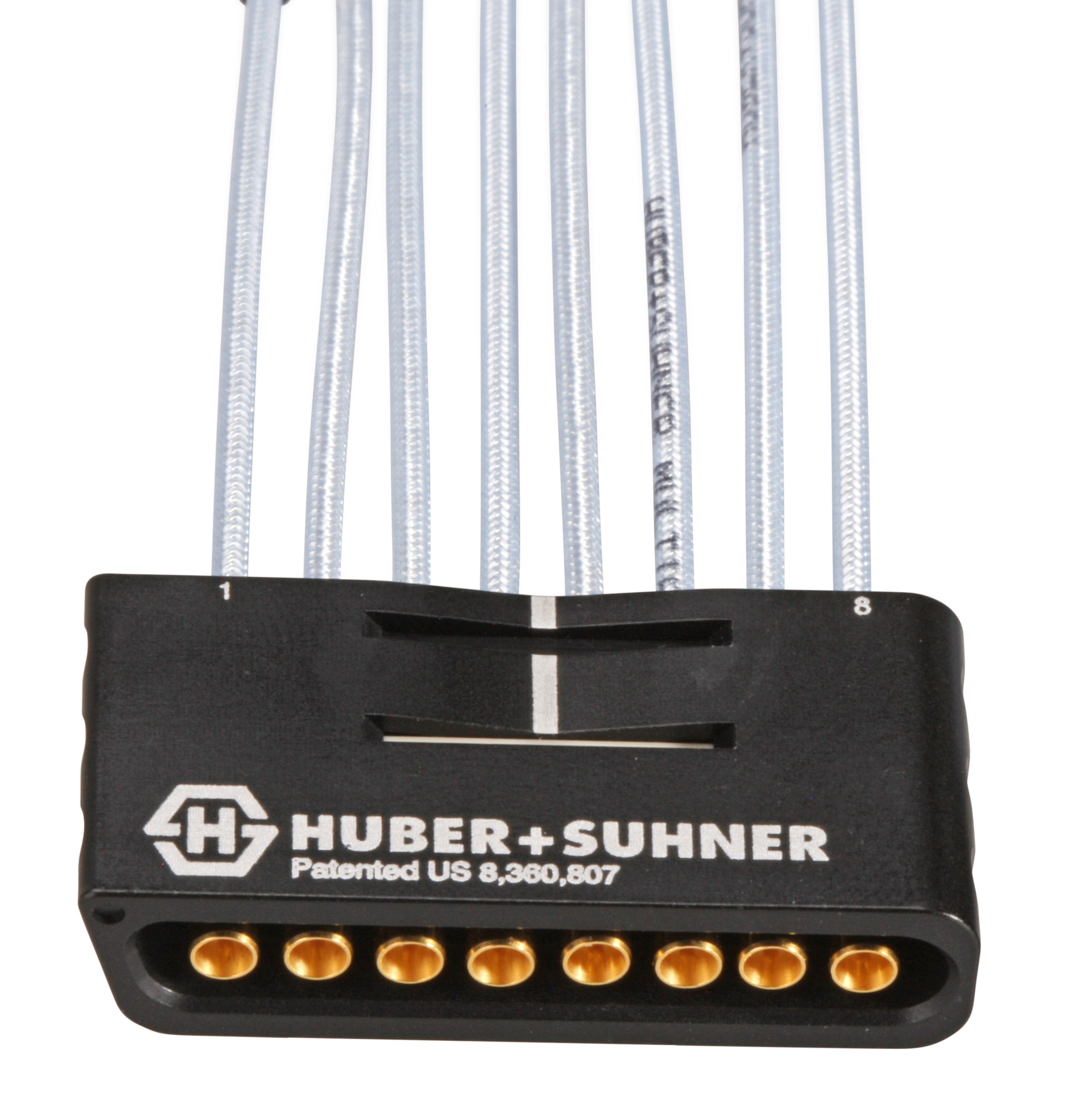 Multicoax breakout, 1x8, MXP (female) to SK (male), 50 Ohm, 40 GHz, 152mm