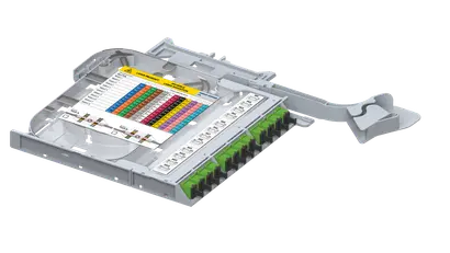 LISA ribbon splice cassette LEFT, 144x fiber, 12xMTP12 male APC, G.657.A2, TIA, HS incl