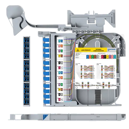 LISA ribbon splice cassette RIGHT, 24x fiber, 12xLCD UPC, G.657.A2, NS | TIA, HS incl