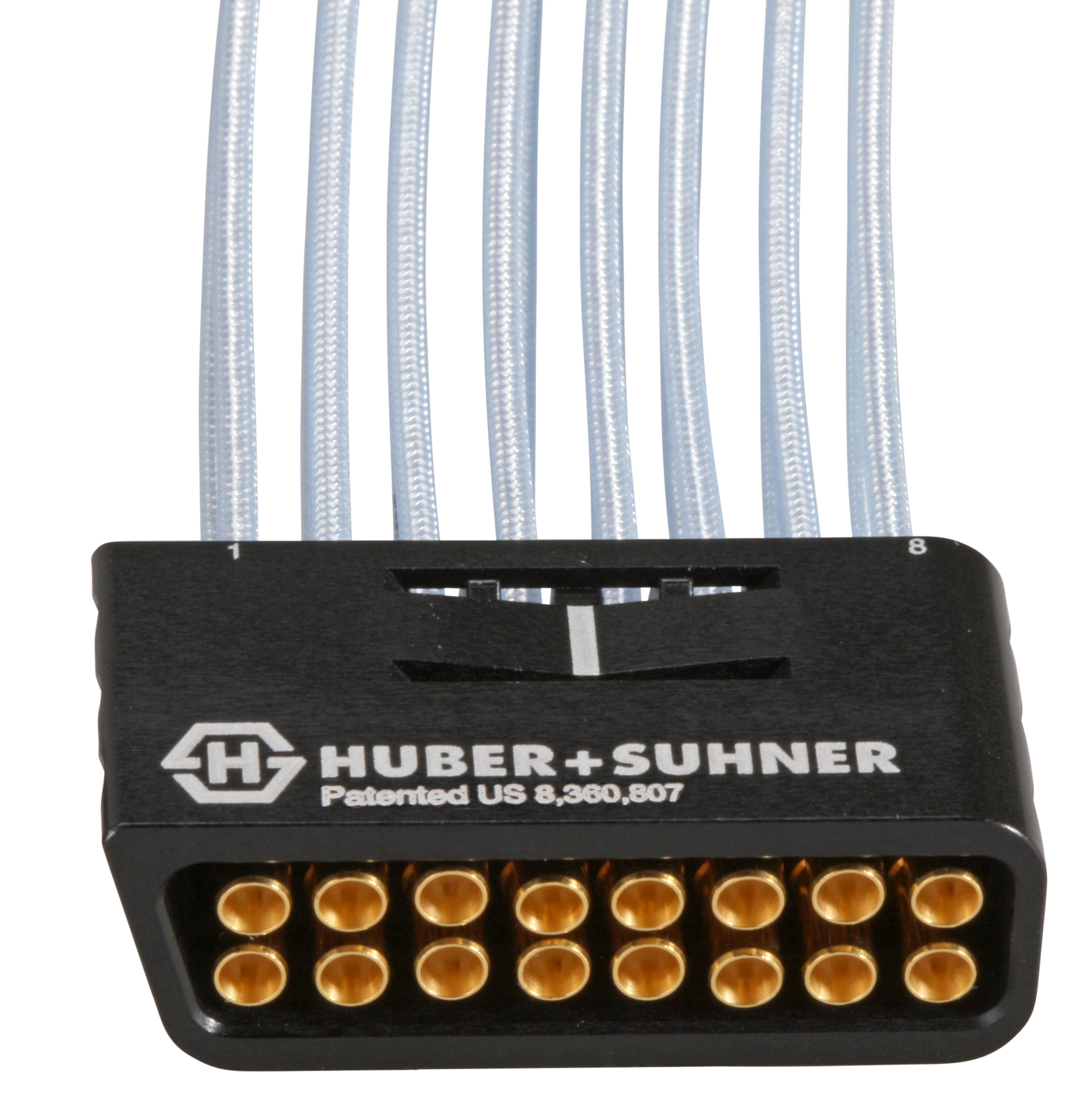 Multicoax breakout, 2x8, MXP (female) to SK (male), 50 Ohm, 40 GHz, 152mm