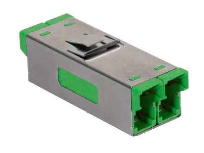 E-2000® adapter, SM, APC, snap-in flange, duplex, green