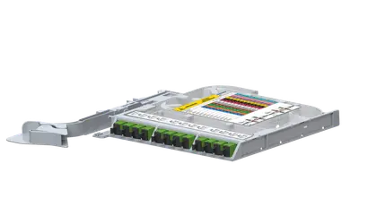 LISA ribbon splice cassette RIGHT, 144x fiber, 12xMTP12 male APC, G.657.A2, TIA, HS incl