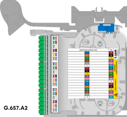 LISA splice cassette RIGHT, 36xSM G.657.A2, LC APC, TIA