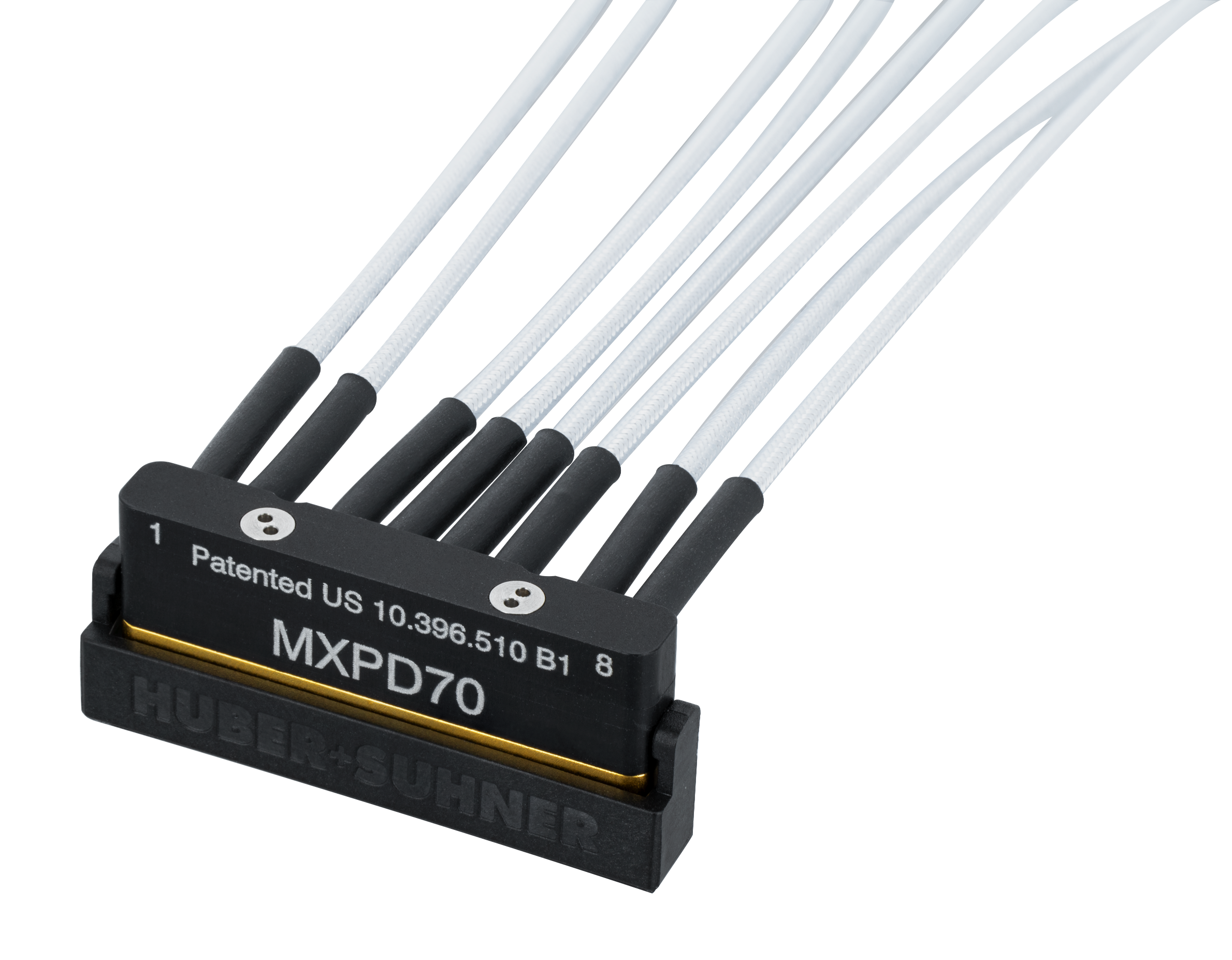 Multicoax Right angle jumper, 1x8A MXPD (male) to MXPD (male), 50 Ohm, 70 GHz