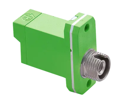 Adapter E-2000® / FC, SM, APC, 2-hole flange, simplex, small key, green