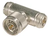 COAXIAL ADAPTER, N, 50 Ohm, T-style, 1 plug (male), 2 jacks (female)