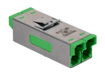E-2000® adapter, SM, APC, 0.1dB, snap-in flange, duplex, green