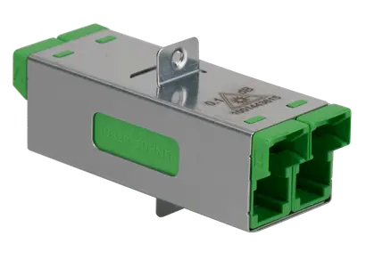 E-2000® adapter, SM, APC, 0.1dB, 2-hole flange, duplex, green