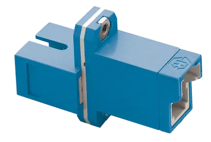 Adapter E-2000® / SC, SM, UPC, 2-hole flange, simplex, blue