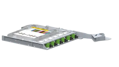 LISA ribbon splice cassette LEFT, 72x fiber, 6xMTP12 male APC, G.657.A2, TIA, HS incl