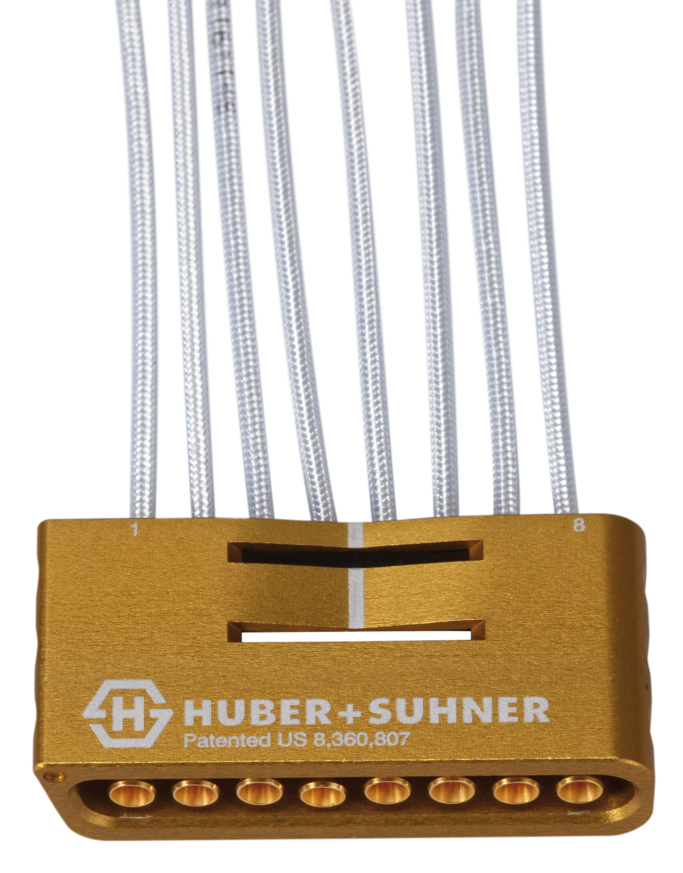Multicoax breakout, 1x8, MXP (female) to PC24 (male), 50 Ohm, 50 GHz, 152mm