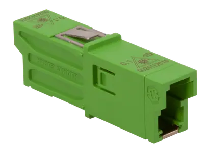 E-2000® adapter, SM, APC, 0.1dB, snap-in flange, simplex, green