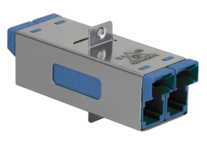 E-2000® adapter, SM, UPC, 2-hole flange, duplex, blue