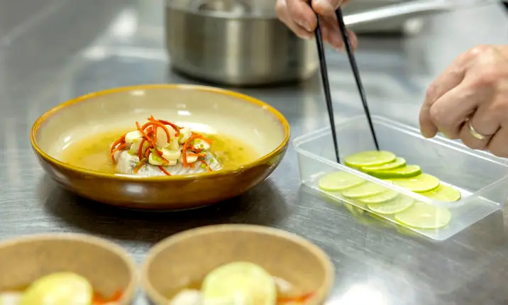 Steamed seabass plating