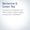 Text promoting benefits of Berberine and Green Tea for heart health, healthy weight, and glucose metabolism.