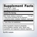 Supplement facts label for Metagenics Milk Thistle Extract—90 tablets, showing detailed ingredients and daily nutrition.