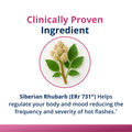 Ingredients image highlighting Siberian Rhubarb (ERr 731®), the clinically proven plant extract in HerWellness Estrovera that helps reduce the frequency and intensity of hot flashes related to menopause.