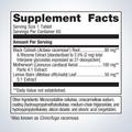 Supplement facts label for Metagenics Black Cohosh Plus®—60 tablets showing detailed ingredients and daily nutrition.